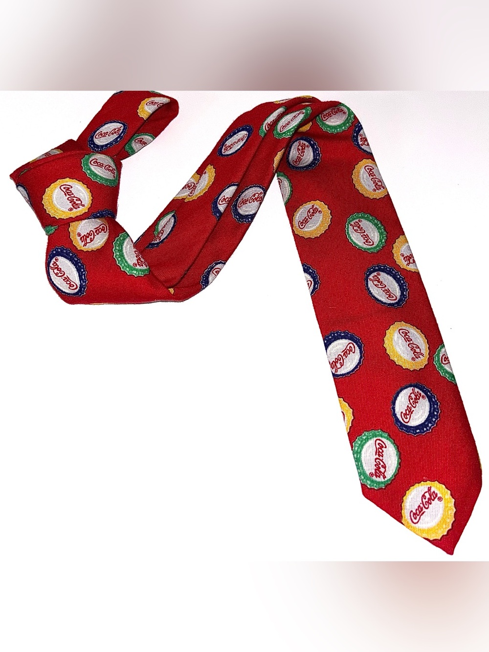 Coca Cola Red Skinny Tie with Multicolor Bottle Cap Motif